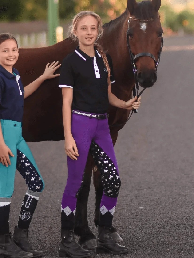 Jodhpurs Peter Williams Pull On Unicorn Printed Purple & Black Childs - Image 7