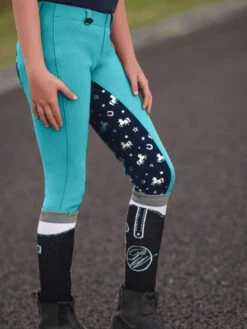 Jodhpurs Peter Williams Pull On Unicorn Printed Turquoise & Navy Childs
